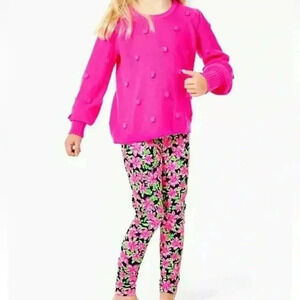 Lilly Pulitzer Girls Maia Leggings Onyx Lil Lilly Size XL GUC